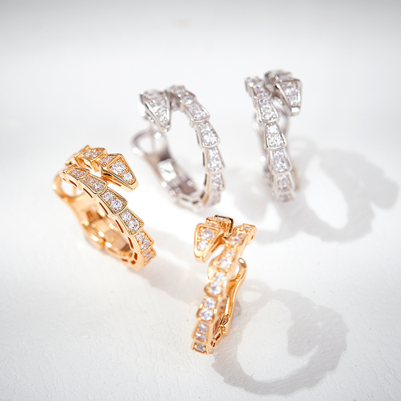 Stud 2024 Stud Designer Collection Stud Earrings 925 Sterling Silver Inlay Czech Zircon Diamond Plated Gold Color Thin Snake Serpent Snakelike Ear Silver Earringsr