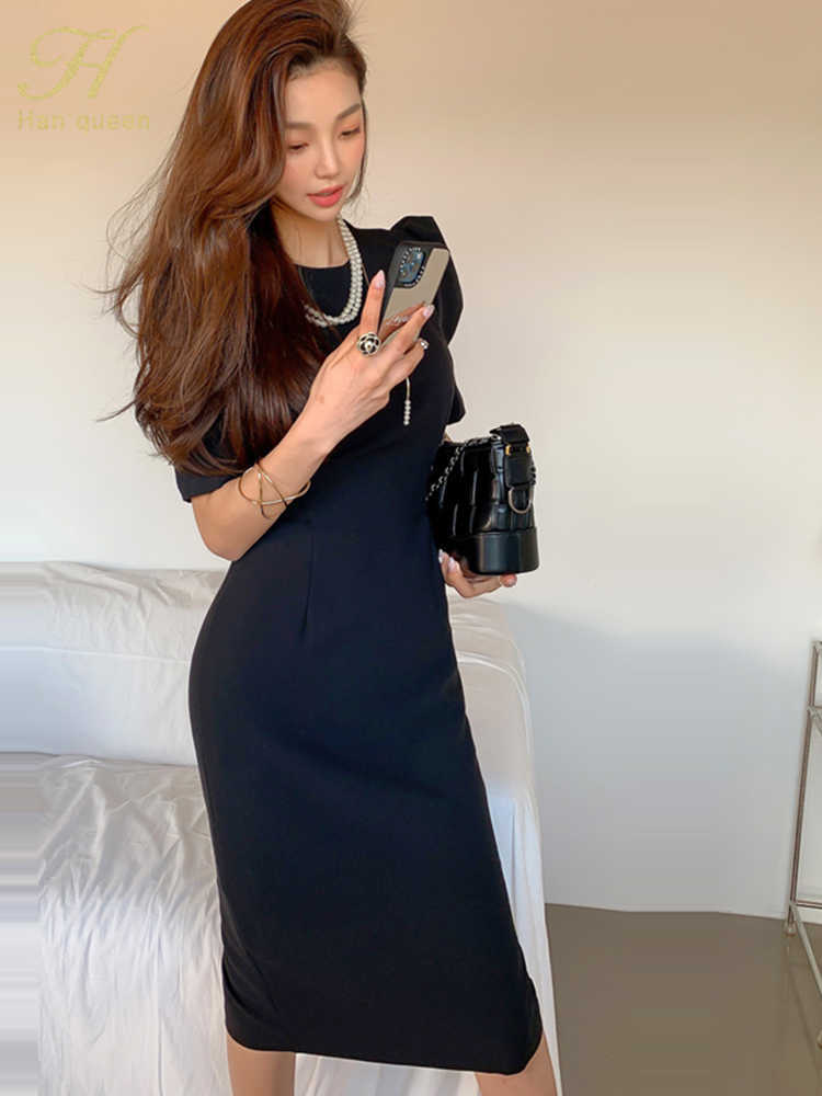 Casual Dresses H Han Queen Hot Sale Spring Summer Dresses Elegant Simple Profession Sheath Pencil Women Dresses Elegant Bodycon Office Vestidos Z0612