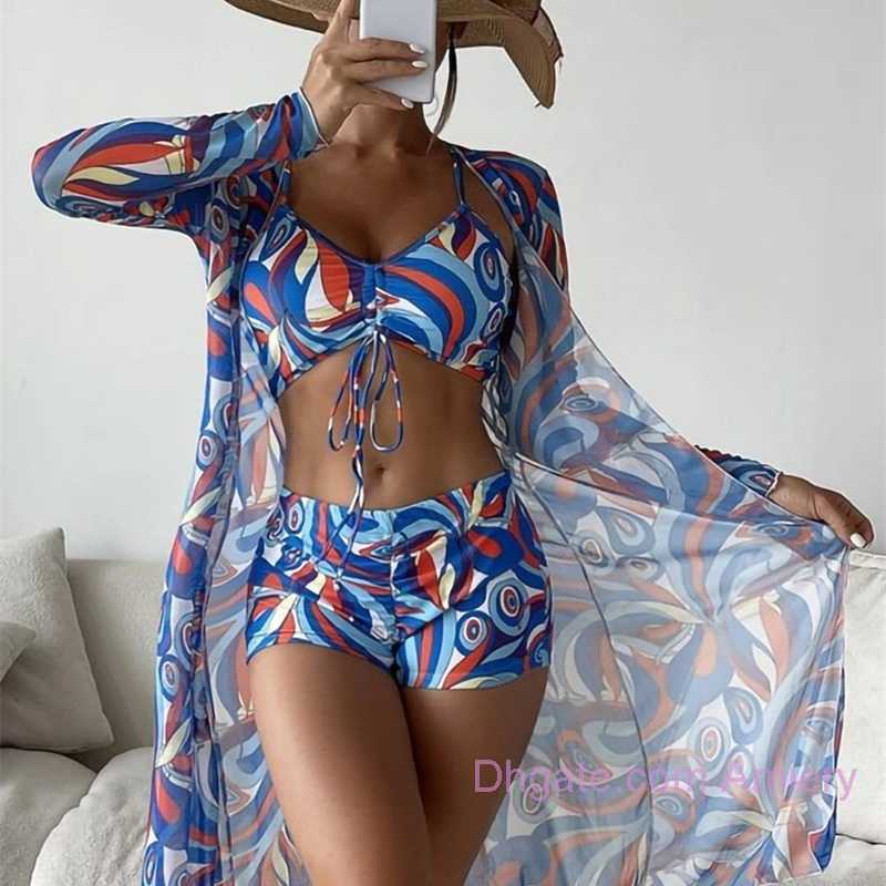 2025 Swimsuit Women's Designers Bikini Split Three Piece Set Cover Up High Waist Long Sleeve Ins Overshirt Drawstring Beach Bikinis Swimwear