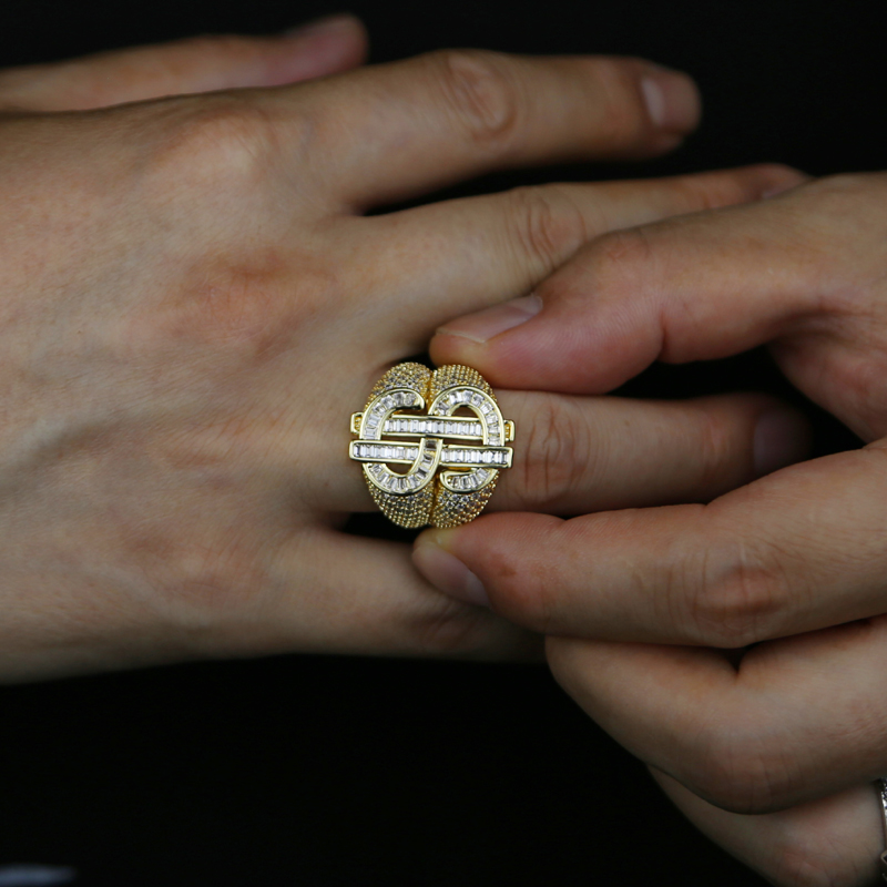 Luxury Designer Finger Ring High Quality Paved Full Cz Stone Gold Silver Color Punk Styles Hip Hop Jewelry