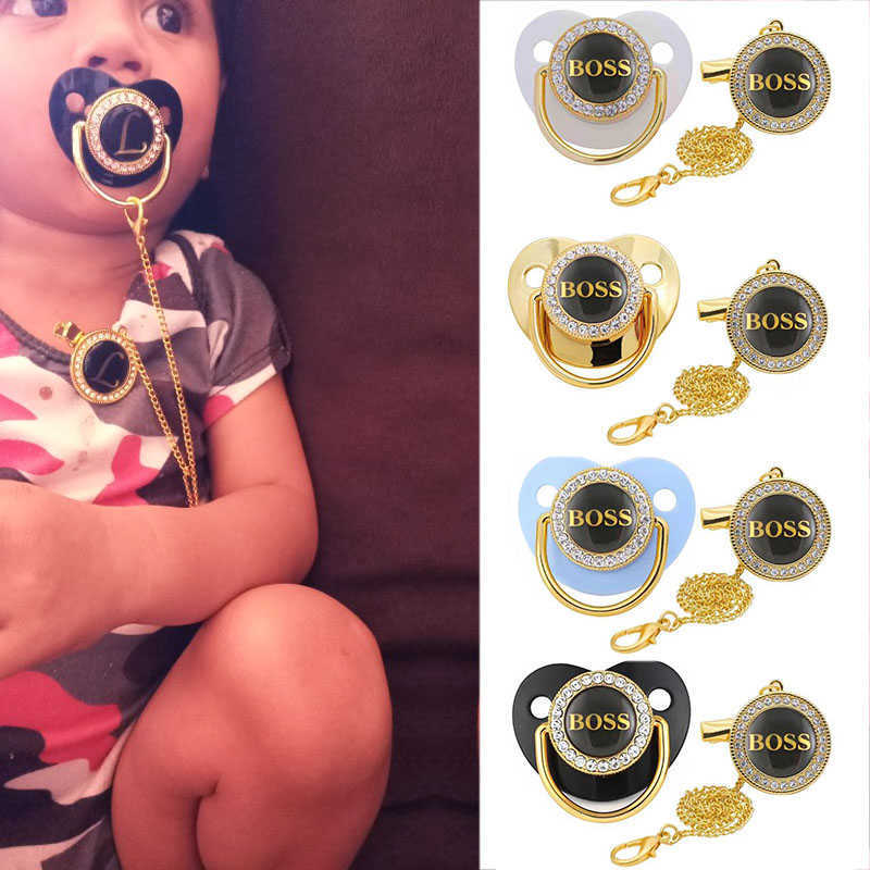 Pacifiers# Letter printed with chain clip food grade silicone dummy soothing and shining baby pacifier unique gift without bisphenol A G220612