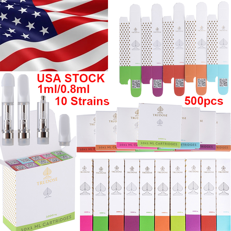 USA Warehouse Trudose Atomizers Vape Cartridges Packaging 0.8ml 1ml Ceramic Coil For Thick Oil Dab Pen Wax Vaporizer Carts 510 Thread 10 Strains Starter Kits 500pcs
USA Warehouse Trudose Atomizers Vape Cartridges Packaging 0.8ml 1ml Ceramic Coil For Thick Oil Dab Pen Wax Vaporizer Carts 510 Thread 10 Strains Starter Kits 500pcs
