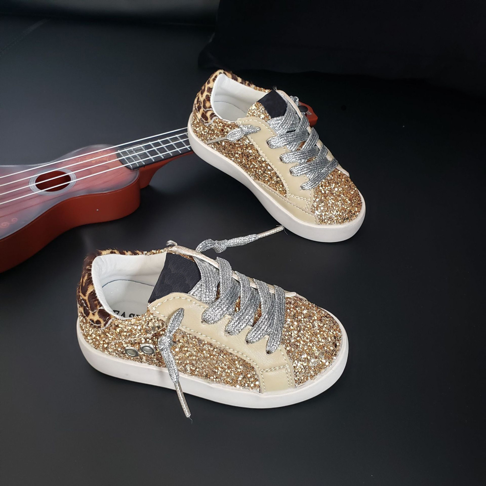 Athletic Outdoor Gold Sequin Tone Sneakers Old School Leather Girl's May Glitter Star Low Top Kids Leopard Shoes 230609