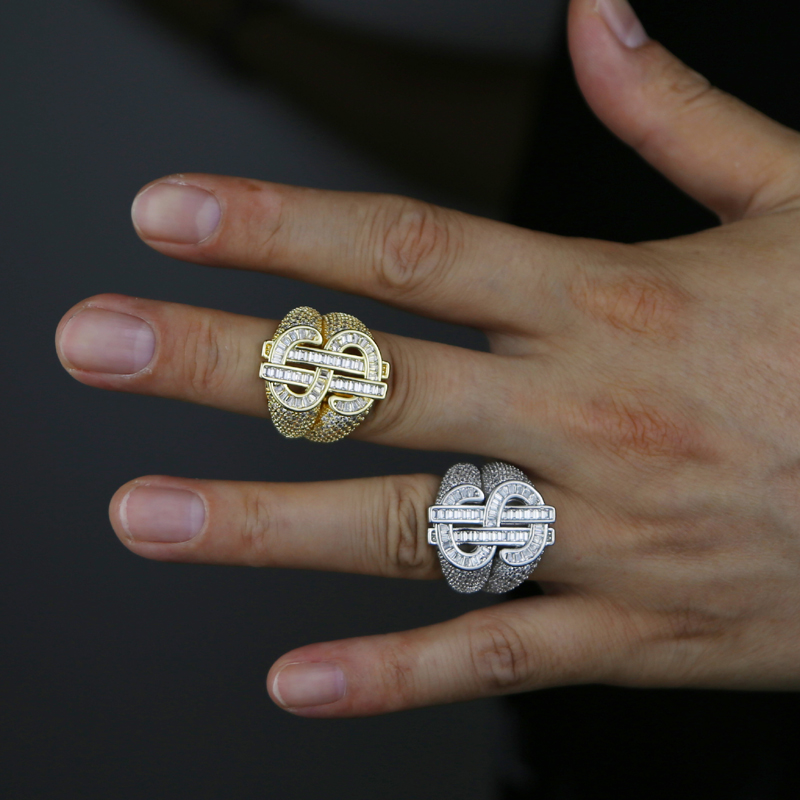 Luxury Designer Finger Ring High Quality Paved Full Cz Stone Gold Silver Color Punk Styles Hip Hop Jewelry