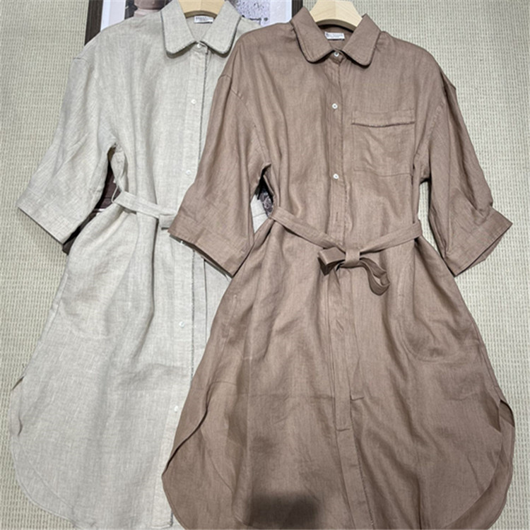 Women Dress Casual Brunello Cucinelli Spring and Summer Long Sleeve Buttons Breathable Linen Shirt High Waist Dress Apricot Pink
Women Dress Casual Brunello Cucinelli Spring and Summer Long Sleeve Buttons Breathable Linen Shirt High Waist Dress Apricot Pink