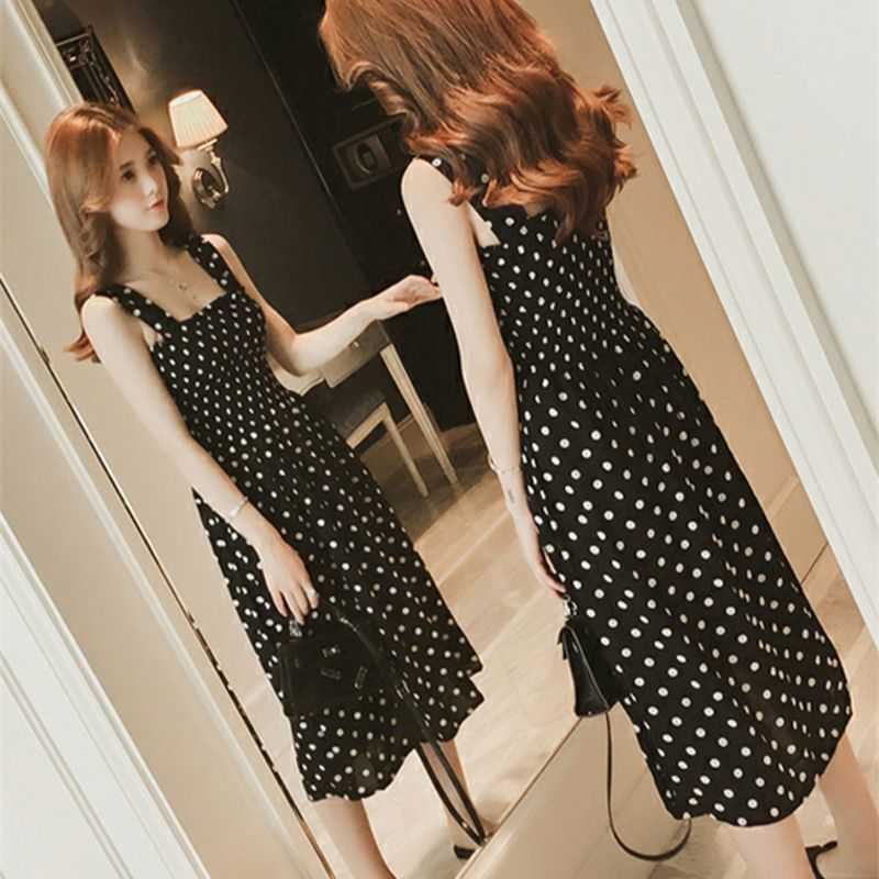 Casual Dresses robe femme Summer Polka Dot Womens Dresses Elegant Square Neck Sleeveless Chiffon Long Dress Super Discount vestidos para mujer Z0612