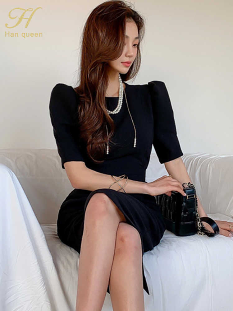 Casual Dresses H Han Queen Hot Sale Spring Summer Dresses Elegant Simple Profession Sheath Pencil Women Dresses Elegant Bodycon Office Vestidos Z0612