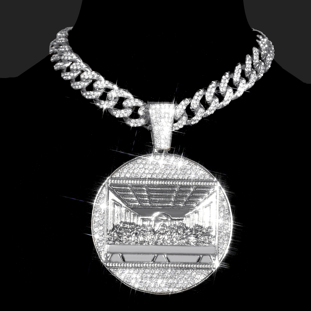 Pendant Necklaces Full Drilling Last Supper Pendant Necklace Men's Jewelry Iced Out Cuban Link Necklaces Fashion Men Hip Hop Jewelry Men Chain 23
