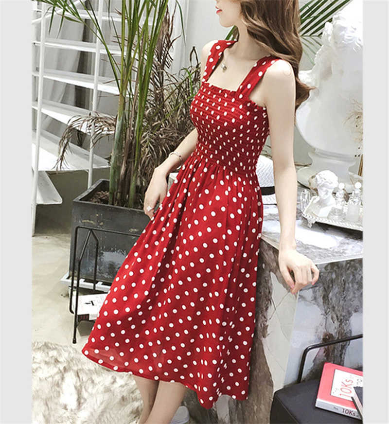 Casual Dresses robe femme Summer Polka Dot Womens Dresses Elegant Square Neck Sleeveless Chiffon Long Dress Super Discount vestidos para mujer Z0612