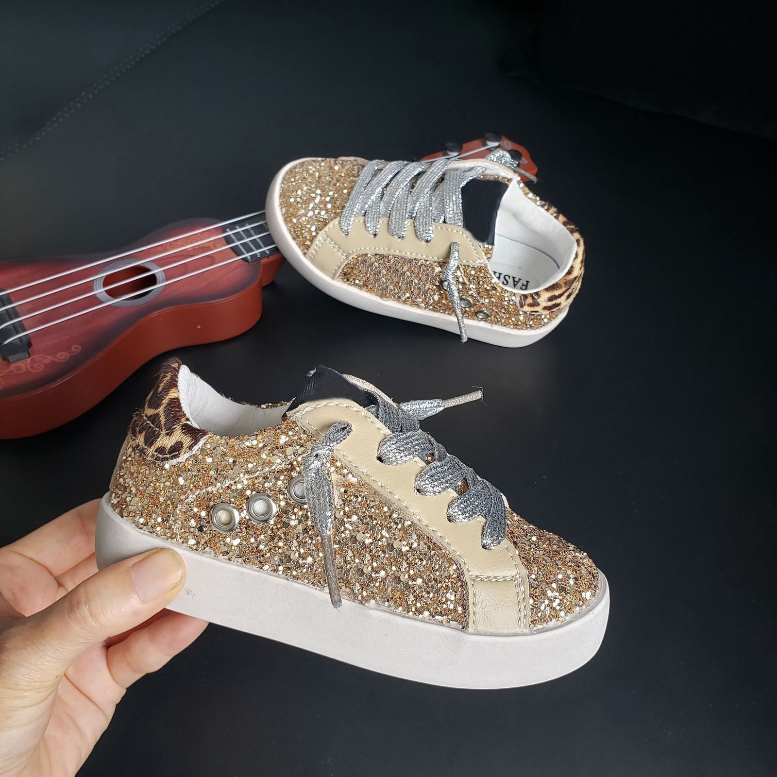 Athletic Outdoor Gold Sequin Tone Sneakers Old School Leather Girl's May Glitter Star Low Top Kids Leopard Shoes 230609