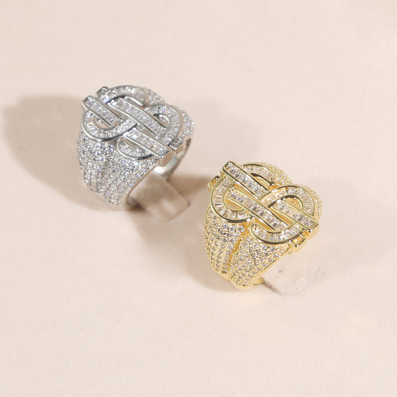 Luxury Designer Finger Ring High Quality Paved Full Cz Stone Gold Silver Color Punk Styles Hip Hop Jewelry