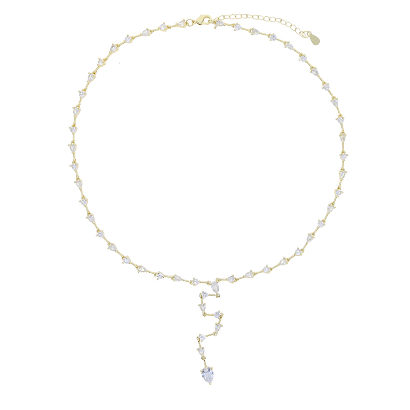 Geometric CZ Station Link Chain Choker Sexy Long Lariat Women Necklace High Quality Iced Out Zirconia Fashion Jewelry