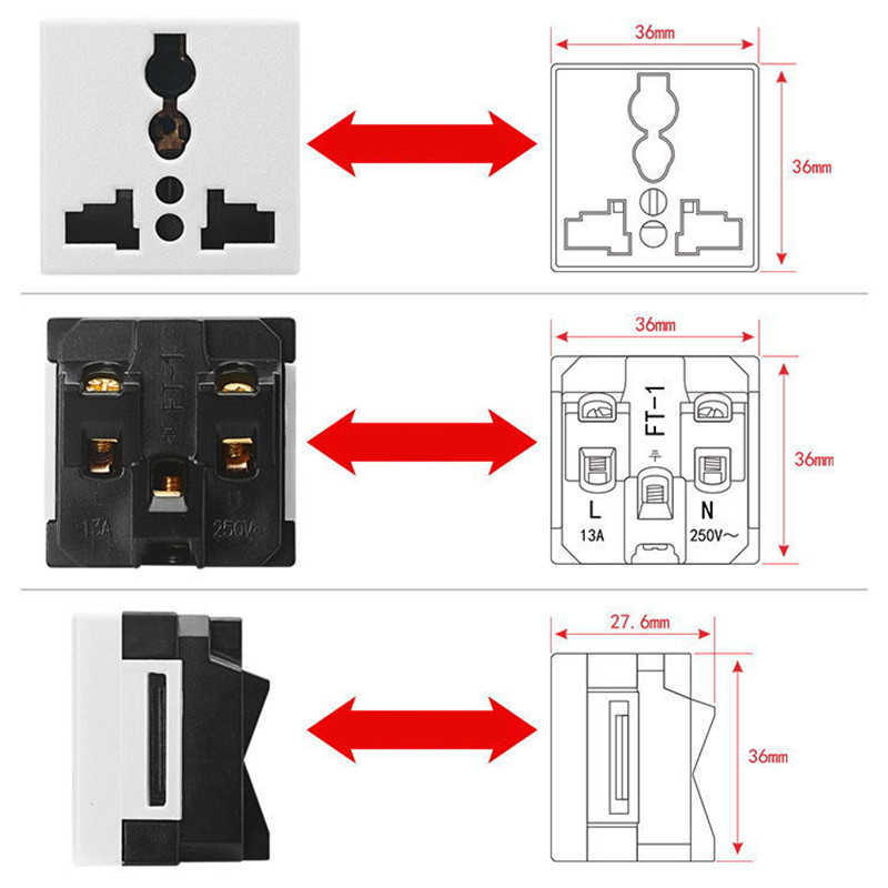 Power Plug Adapter 36x36 Euro Panel Mount Snap in Universal Desktop Socket Outlet Receptacle Electric shock With safety door R230612