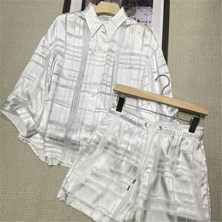 Womens Two Piece Pant Brunello Cucinelli Spring Womens Silk Plaid Shirt Shorts Casual Suit White and Black Set
Womens Two Piece Pant Brunello Cucinelli Spring Womens Silk Plaid Shirt Shorts Casual Suit White and Black Set