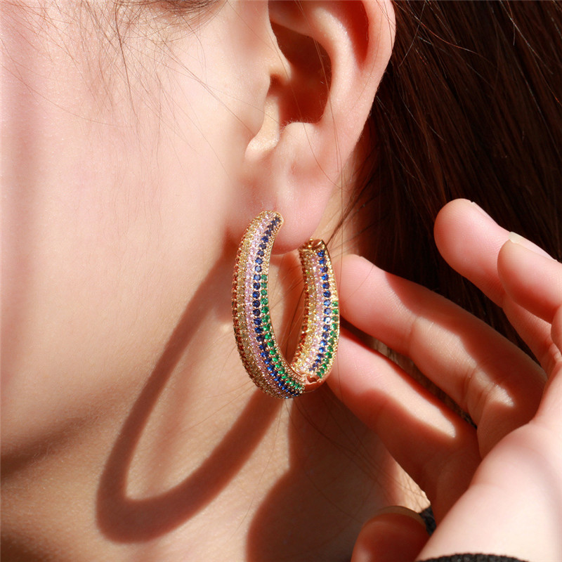 luxury big hoop earring designer for woman south american blue red zirconia diamond 18k gold silver earrings bride wedding engagement anniversary wome