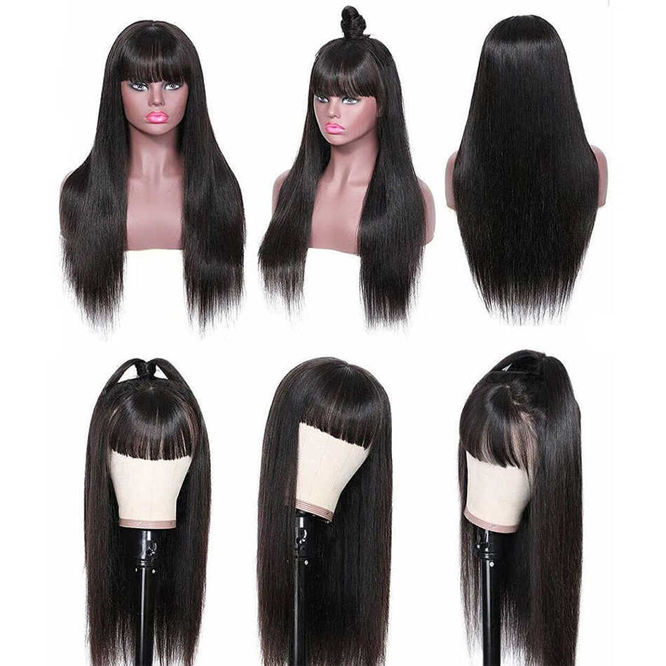 Lace Wigs Straight Wig With Bangs Human Hair Short Bob Wigs For Black Women Full Machine Mad Cheap 30 Inch 100% Human Hair Wigs Fringe Wig Z0613