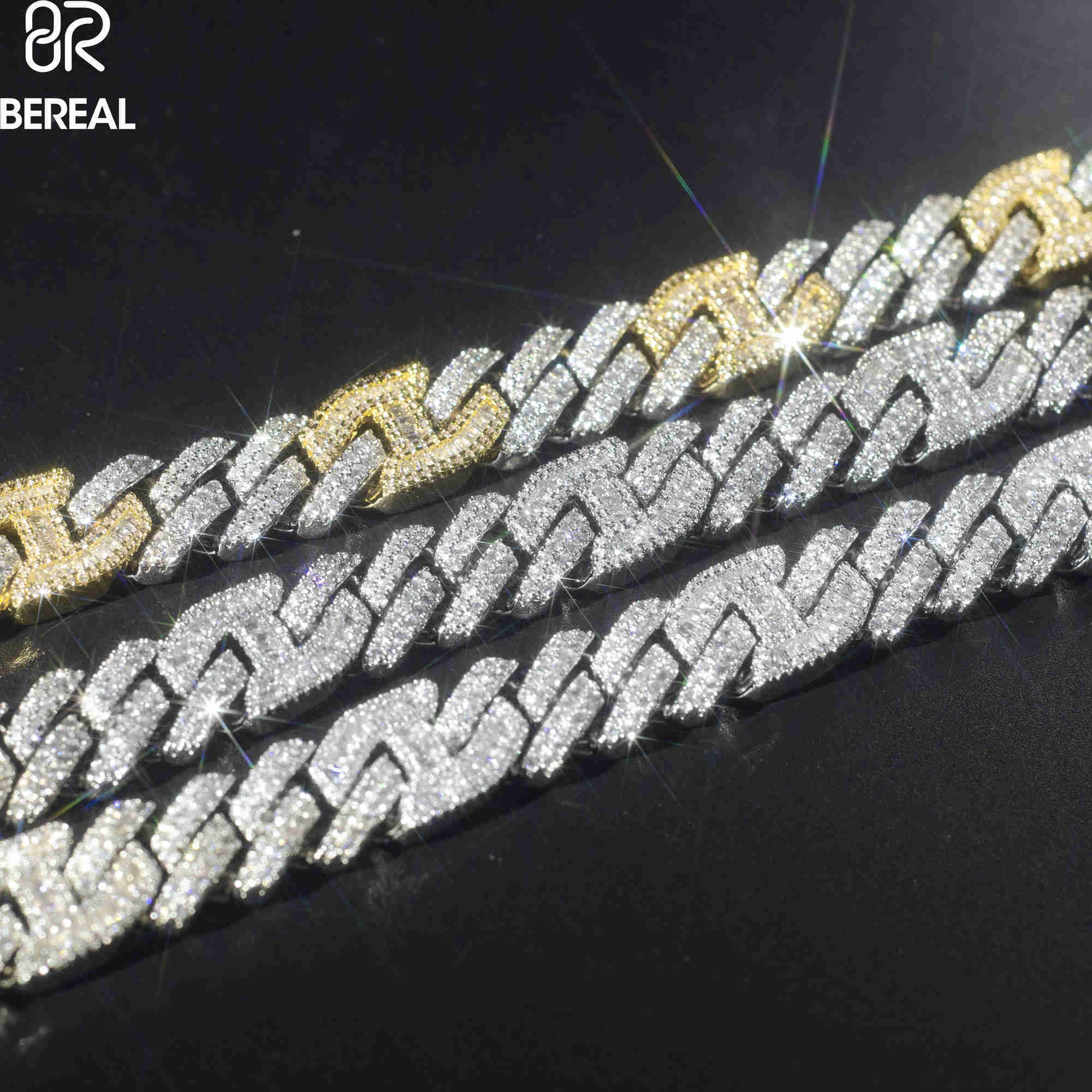 Factory Wholesale Hip Hop Sier 15mm Chain Baguette Moissanite Tow Tones Bracelets Custom 10K 14K Cuban k Men Jewelry