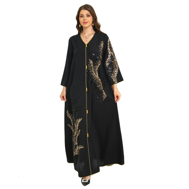 Ethnic Clothing Abaya for Women Morocco Arab Dubai Muslim Women's Long Sleeve Spliced Beaded Embroidered Loose fitting Dress 230613