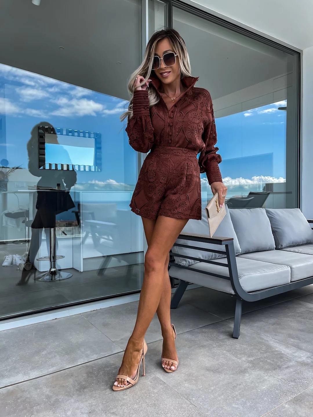 Women's Two Piece Pants Foridol Vintage Single Breasted White Lace Women Shorts Sets Spring Long Sleeve Casual Party 2 Pcs Outfits Femme Suit Sum