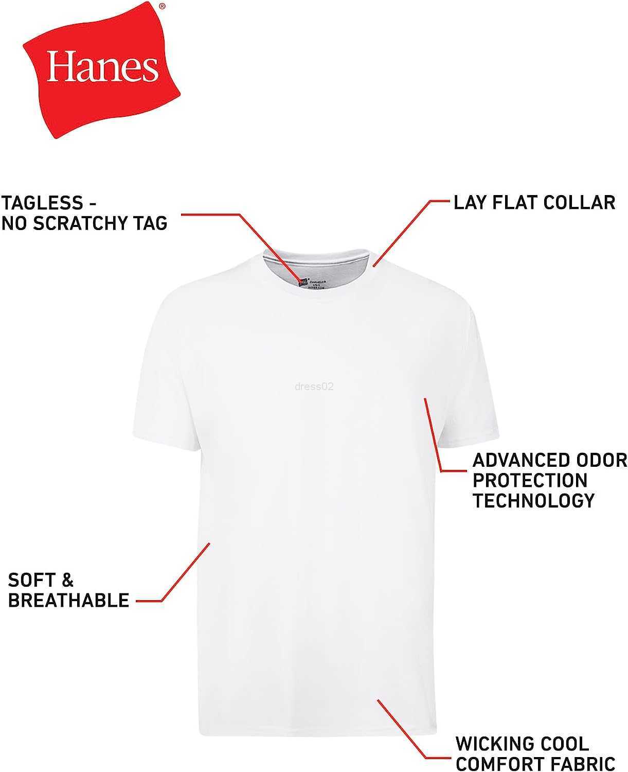 Hanes Men's Cotton Undershirt Moisture-Wicking Crew Tee Undershirts 3-Pack
