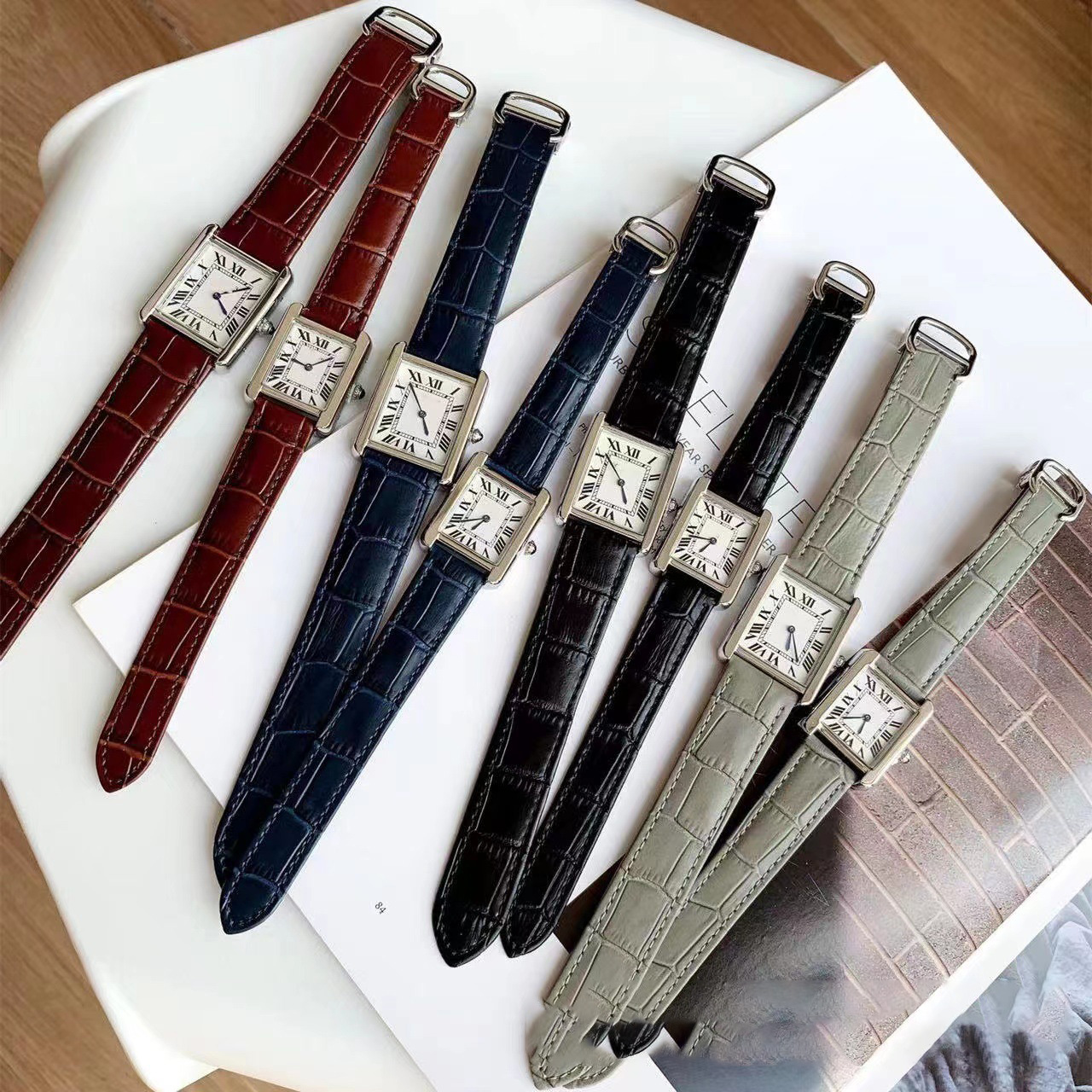 Luxury Mens Watch Quartz Movement Women Watches Dress Leather Strap Square Case Lover Wristwatch Original Clasp Designer Clock Splash Waterproof Montre De Luxe