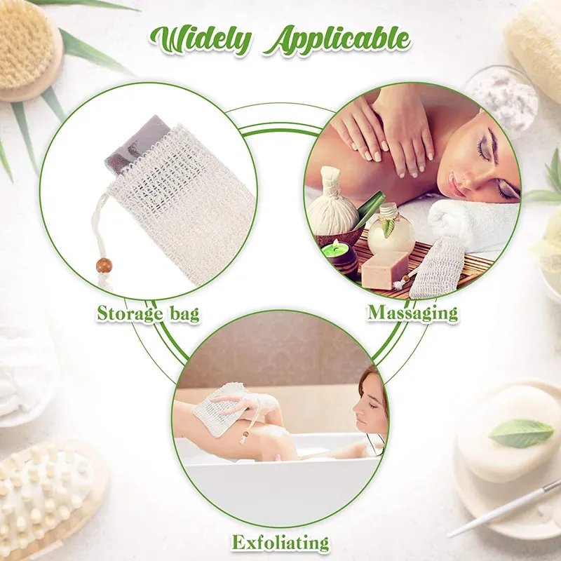 Natural exfoliating Mesh Sisal Saver Bag Pouch Holder Shower Bath Foaming and Drying of the Soap for Women 0617