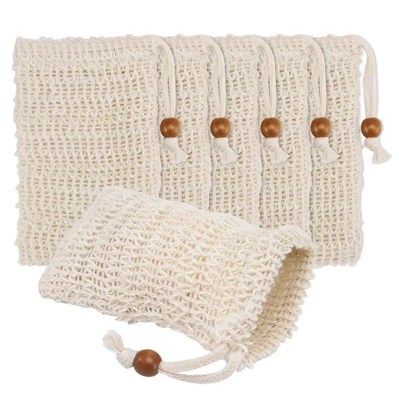 Natural exfoliating Mesh Sisal Saver Bag Pouch Holder Shower Bath Foaming and Drying of the Soap for Women 0617