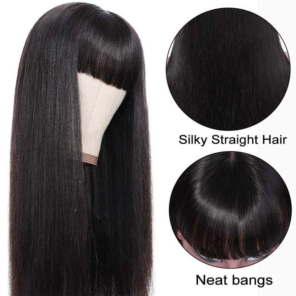 Lace Wigs Straight Wig With Bangs Human Hair Short Bob Wigs For Black Women Full Machine Mad Cheap 30 Inch 100% Human Hair Wigs Fringe Wig Z0613