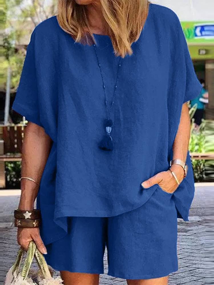 Women's Two Piece Pants ZANZEA Summer Casual Tracksuit Women's Shorts Suits Short Sleeve Shirt Tops Loose Mini Shorts Two Piece Matching Set