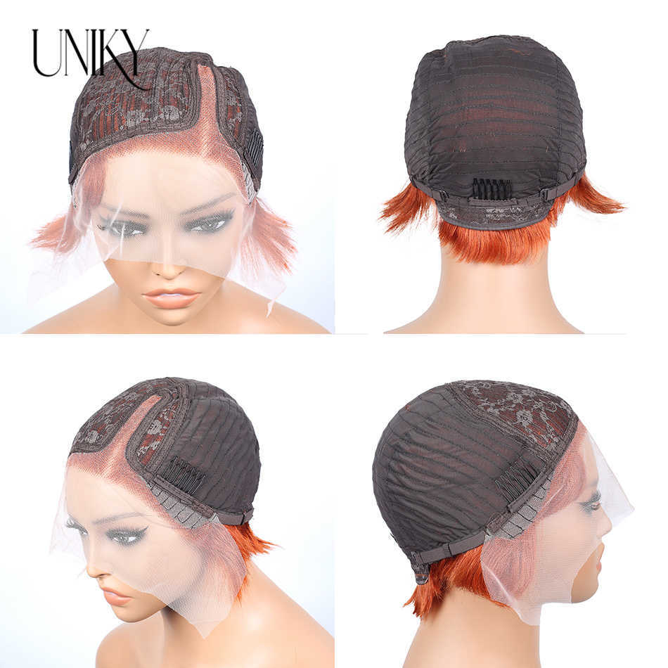 Lace Wigs Pixie Cut Wig Lace Human Hair Wigs For Women Straight Short Bob Wig T Part Lace Wig Ginger Orange Straight Bob Lace Frontal Wig Z0613