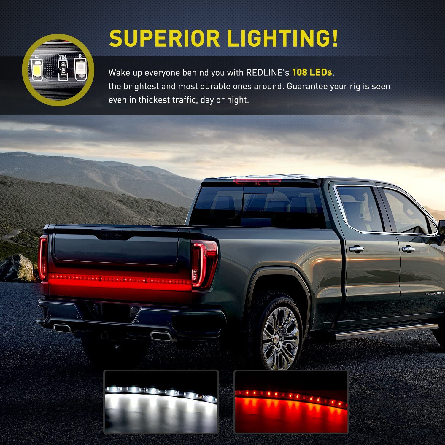 Pickup Truck Taillights with 48/60 Inch Pickup Truck Lights, Bright Braking, Dual Color Turn Signals