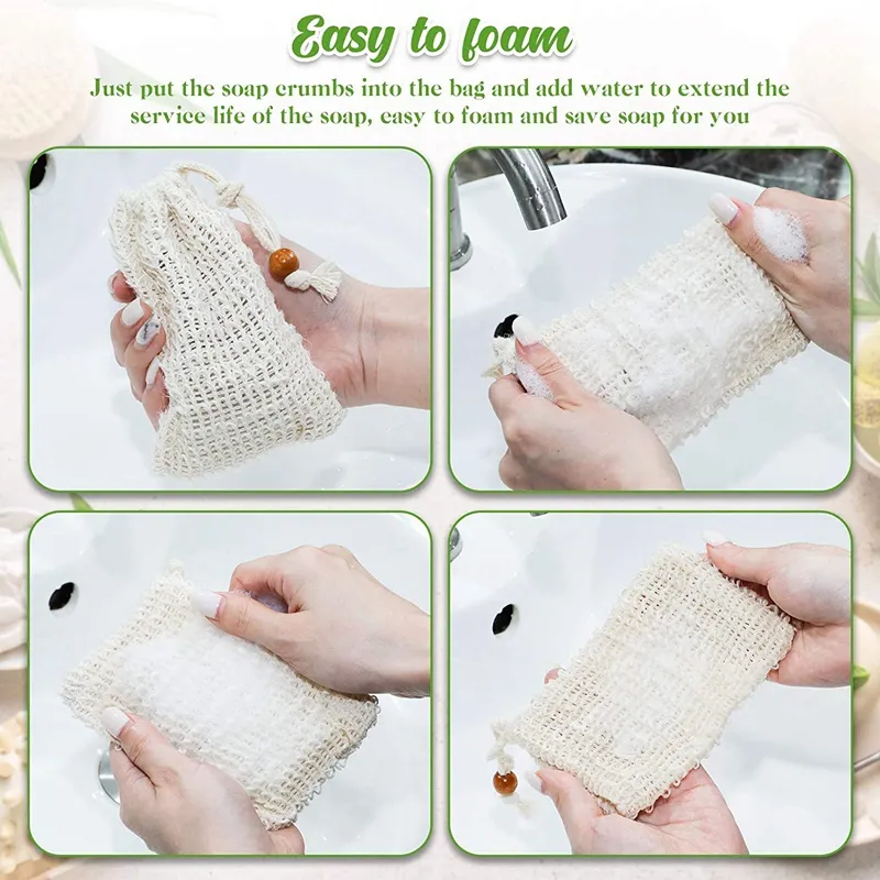 Natural exfoliating Mesh Sisal Saver Bag Pouch Holder Shower Bath Foaming and Drying of the Soap for Women 0617