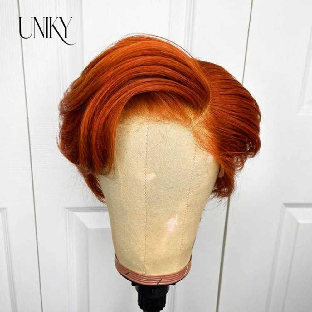 Lace Wigs Pixie Cut Wig Lace Human Hair Wigs For Women Straight Short Bob Wig T Part Lace Wig Ginger Orange Straight Bob Lace Frontal Wig Z0613