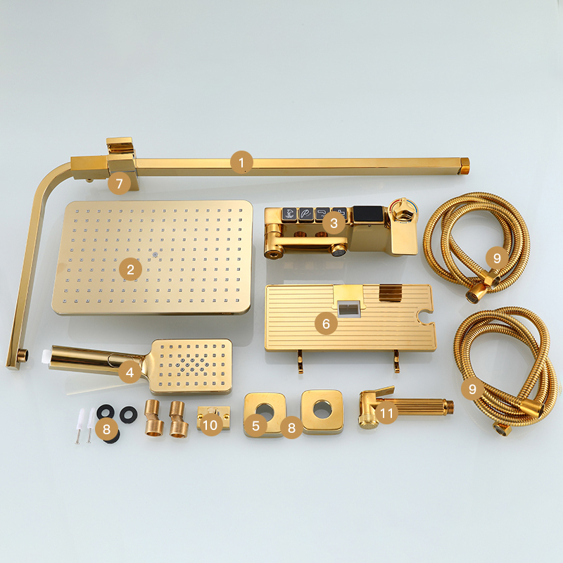 Bathroom Shower Heads Golden Shower Set Bathroom Smart Digital Shower System Wall Mount Thermostatic Bath Faucet SPA Rainfall Bathtub LED Tap Full Kit