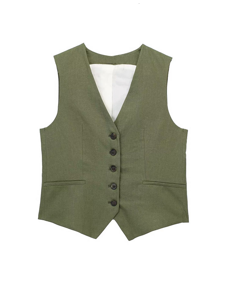 Women's Two Piece Pants TRAF Women Solid Vest Blazer Sets Summer V-neck Single Breasted Jacket A-Line Zipper Short Trouser Causal Basic Suits 230