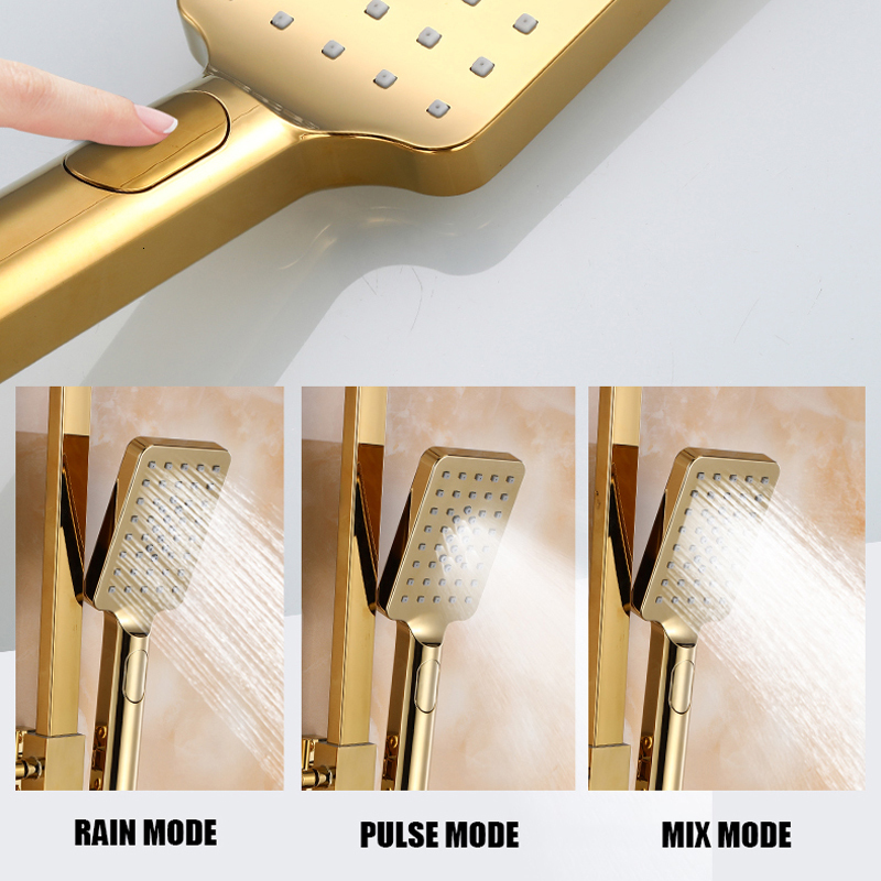 Bathroom Shower Heads Golden Shower Set Bathroom Smart Digital Shower System Wall Mount Thermostatic Bath Faucet SPA Rainfall Bathtub LED Tap Full Kit