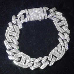 Factory Wholesale Hip Hop Sier 15mm Chain Baguette Moissanite Tow Tones Bracelets Custom 10K 14K Cuban k Men Jewelry