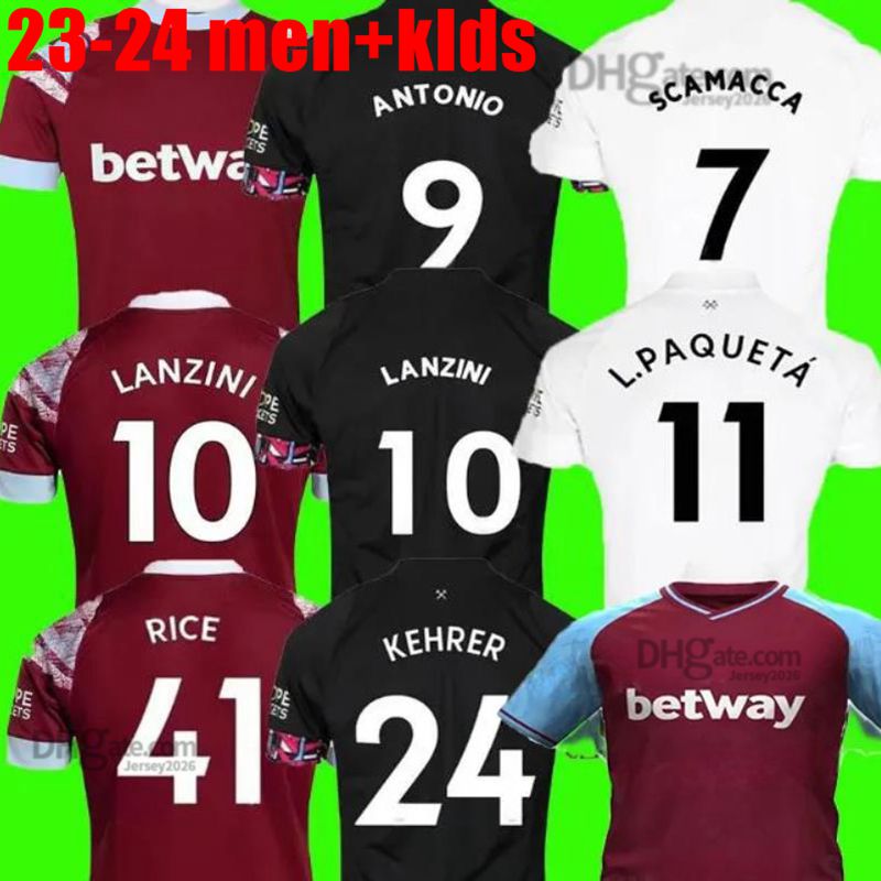 23/24 WEST HAMS Soccer Jerseys BOWEN RICE SCAMACCA Ings L.PaquetA KEHRER BENRAHMA LANZINI ANTONIO FORNALS EMERSON Men Kids Kits Sock Sets Football Shirt, 22-23 away+patch
