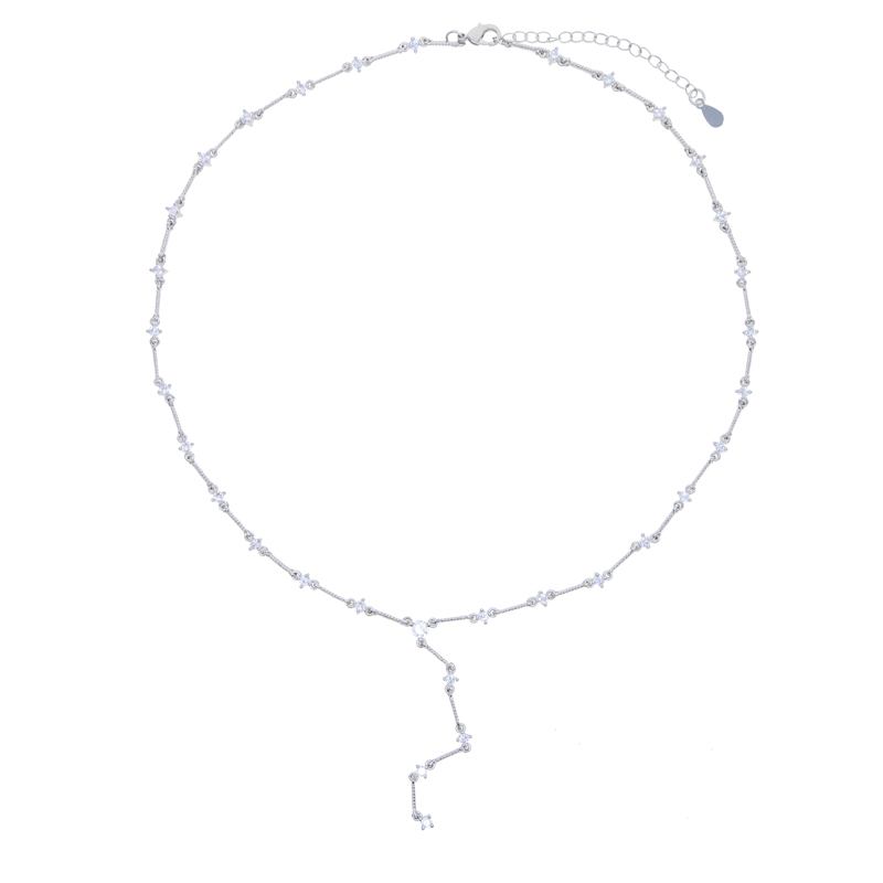 Geometric CZ Station Link Chain Choker Sexy Long Lariat Women Necklace High Quality Iced Out Zirconia Fashion Jewelry
