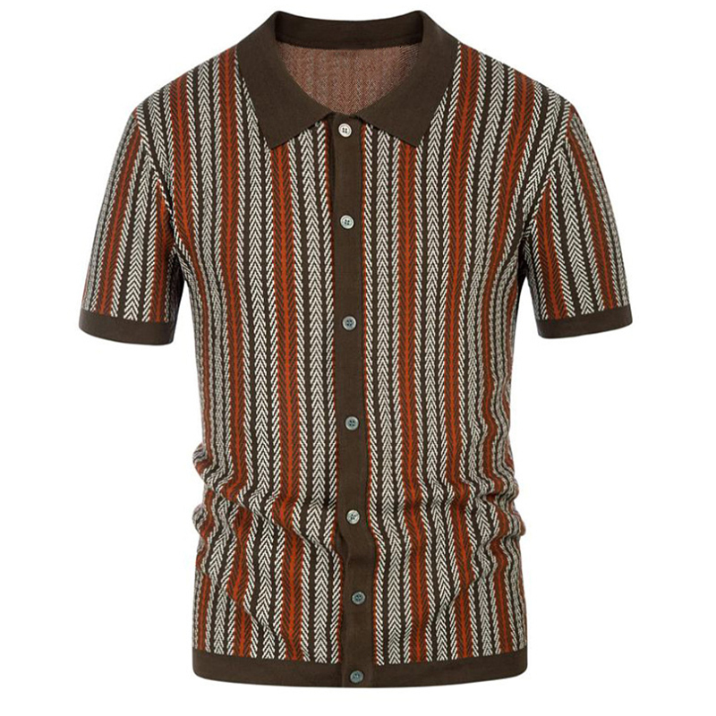 Men's Polos Men's Knit Striped Polo Shirt Casual Clothing Streetwear Suit Collar Button Down Breathable Vintage Summer M-3XL 230612