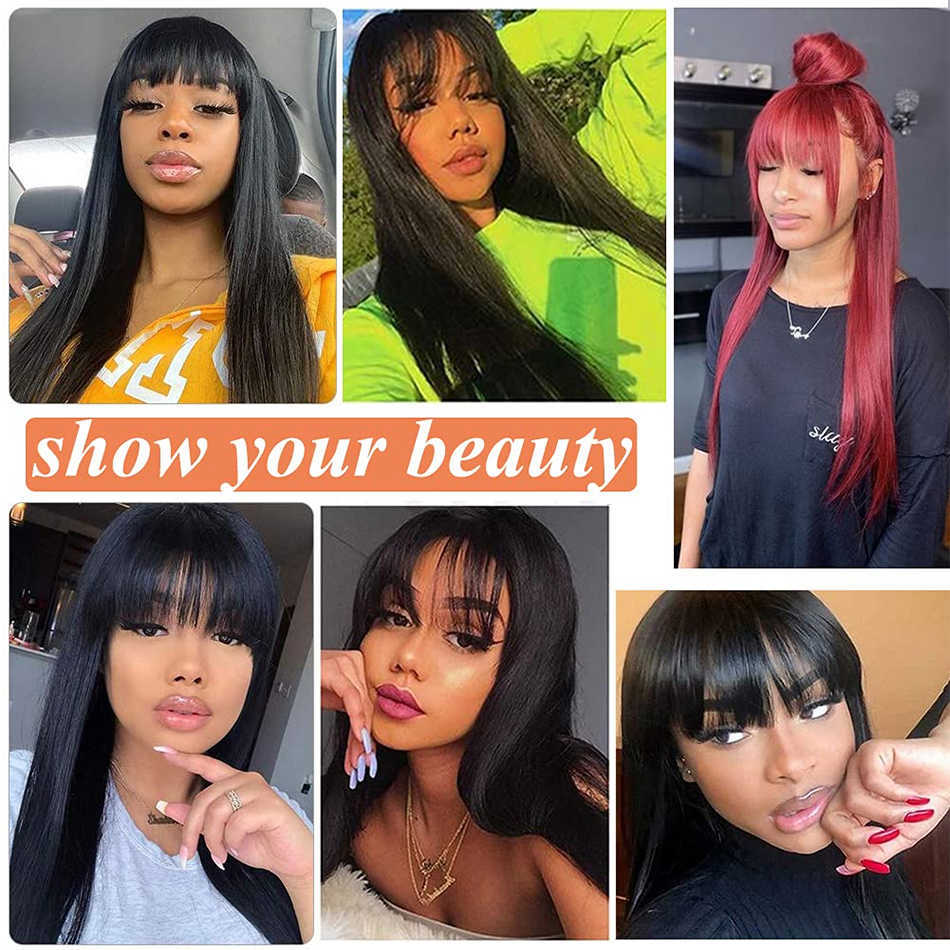 Lace Wigs Straight Wig With Bangs Human Hair Short Bob Wigs For Black Women Full Machine Mad Cheap 30 Inch 100% Human Hair Wigs Fringe Wig Z0613