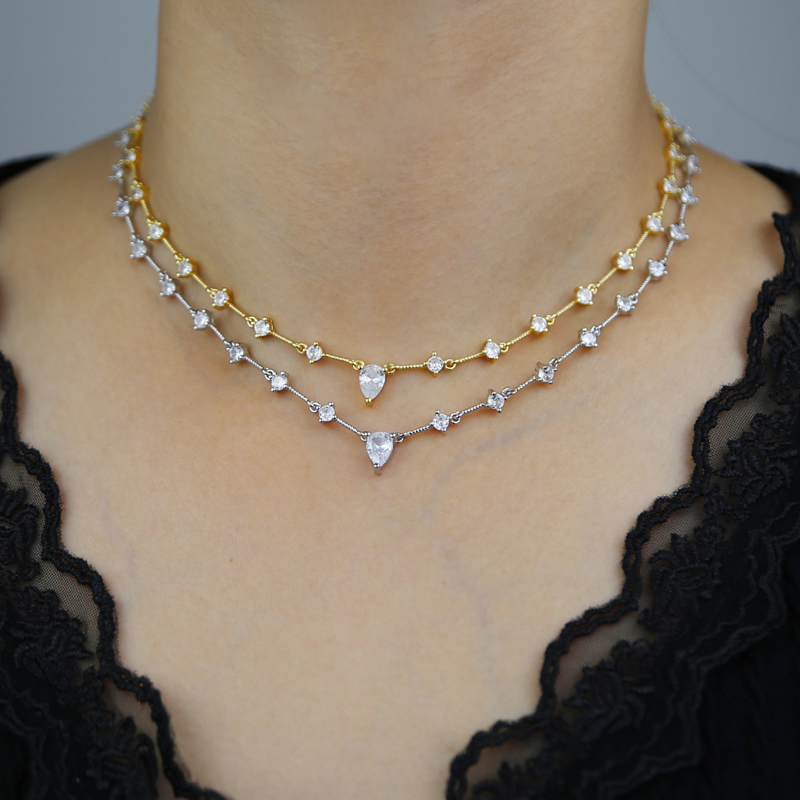 New fashion women wedding necklace paved 5A cubic zircon for women lady high quality jewelry plated gold silver wholesale