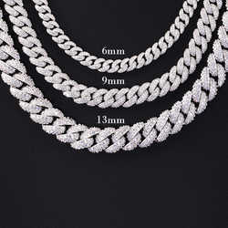 Full Ice out 2rows 6mm 9mm 13mm Solid Sier Moissanite Cuban k Chain Mans Hip Hop Necklace