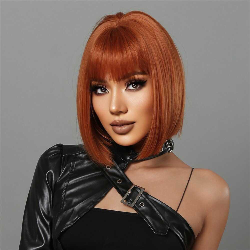 Lace Wigs Ginger Bob Wigs For Women Short Orange Bob Wigs With Flat Bangs Heat Resistant Synthetic Hair Z0613