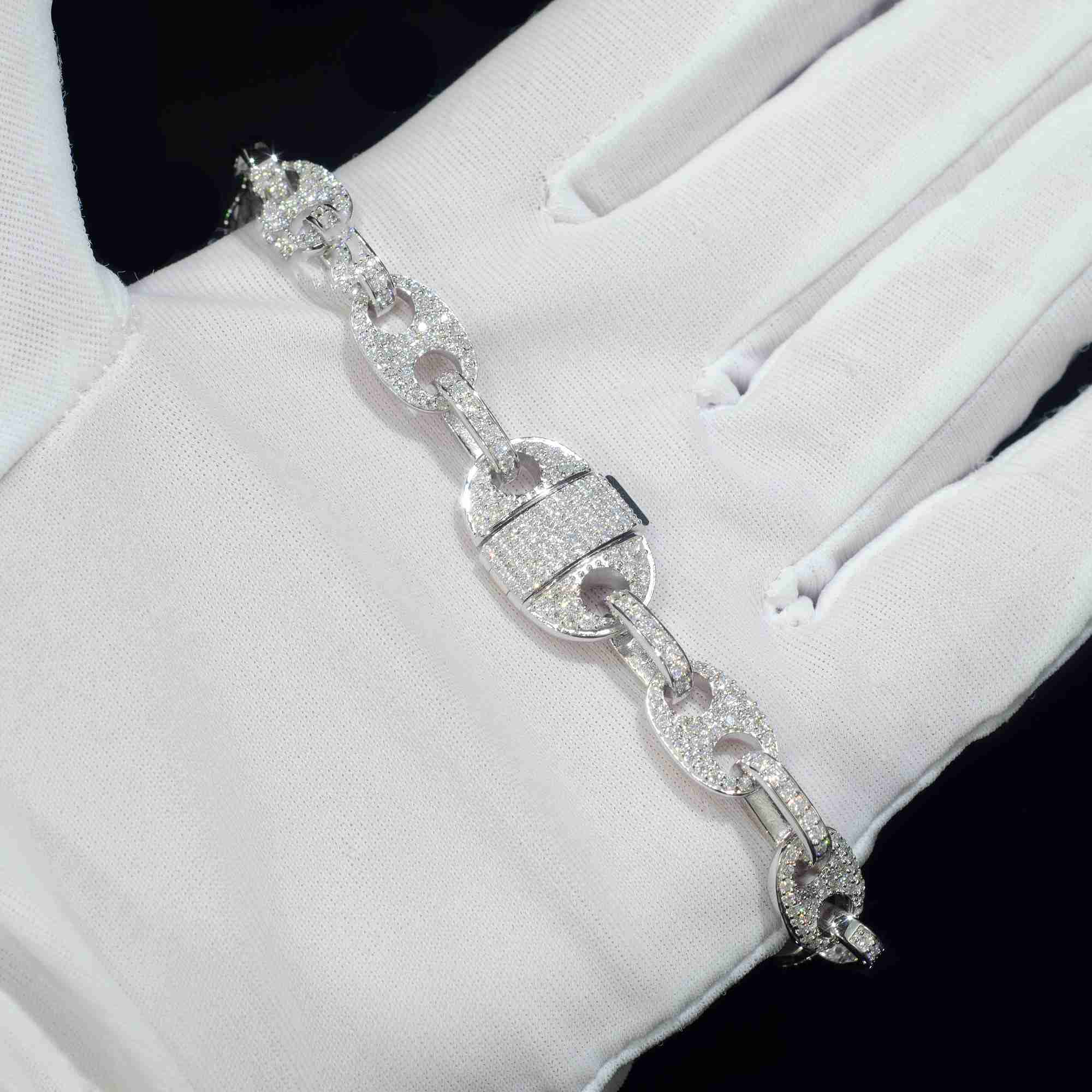 Pass Dia Tester VVS Ice Out Moissanite Coffee Beans Cuban k Chain 8mm Bracelet Sier Fine Jewelry For Man Woman Gift