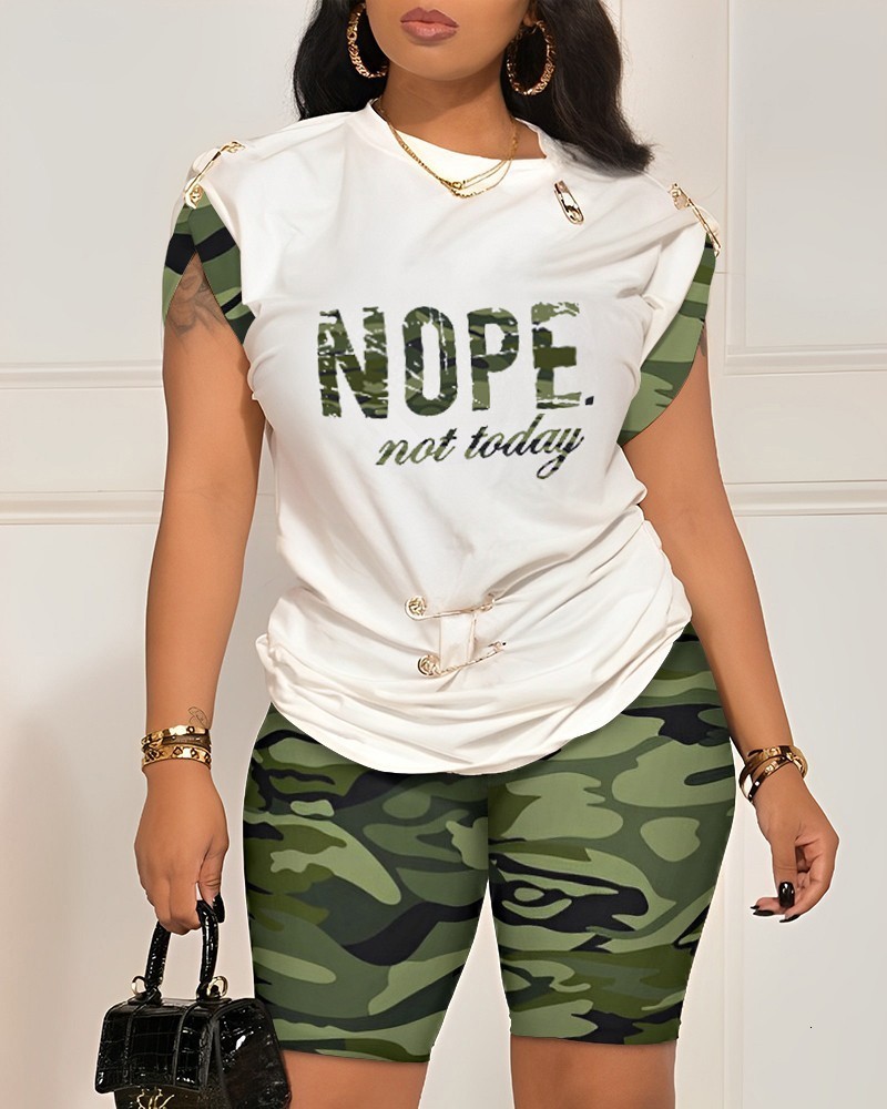 Women's Two Piece Pants Summer Women's Set Fashion Round Neck Printed Pin Top Shorts Casual Sports Elegant Women's Set Two Piece Set 23