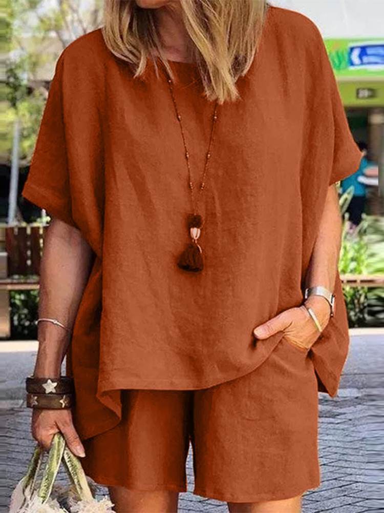 Women's Two Piece Pants ZANZEA Summer Casual Tracksuit Women's Shorts Suits Short Sleeve Shirt Tops Loose Mini Shorts Two Piece Matching Set