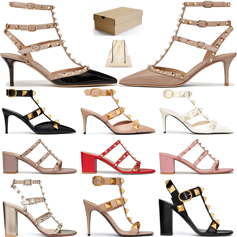 With Box Valentinoity Designer VT Sandal With Box Women Designers high heel Dress Shoes Ankle Strap Roman Stud sandal Rivets black stile WlN