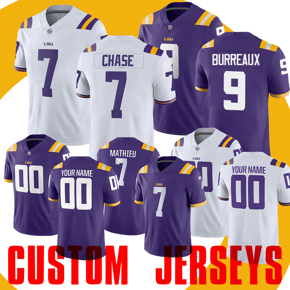 NCAA Ja'Marr Chase Joe Burrow Justin Jefferson Clyde Edwards Helaire Derrius Guice Beckham Jr. LSU Tigers Custom Jerseys