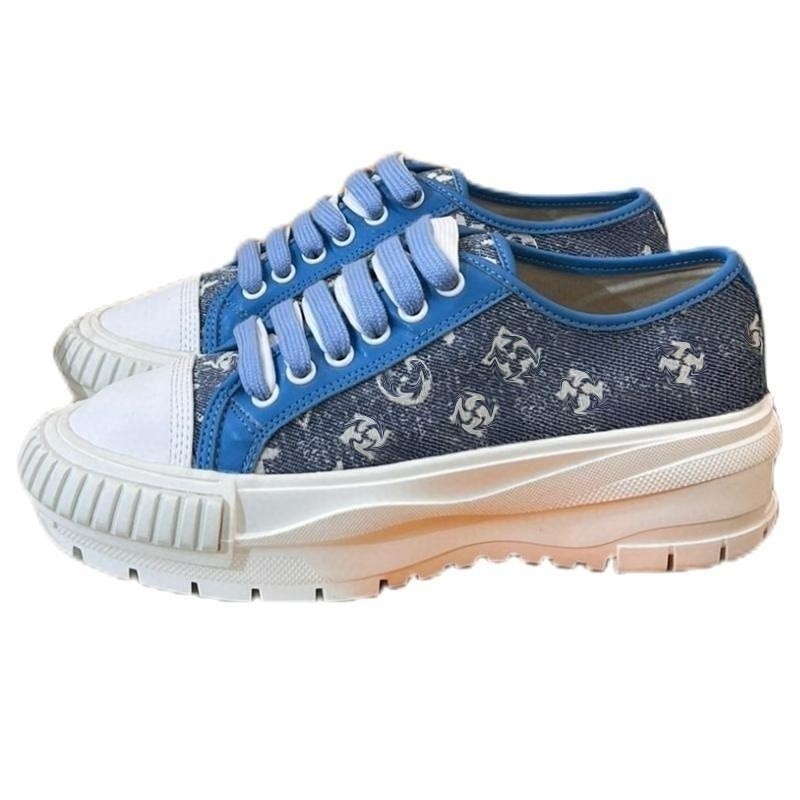 Women's sandals letter print canvas shoes rubber bottom casual shoes old flower platform shoes chunky heel designer shoes denim outdoor sneakers non slip luxury